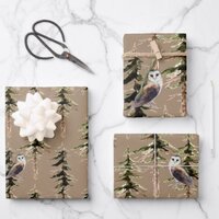 Rustic Kraft Owls In A Woodland Forest Wrapping Paper Sheets