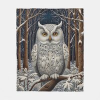 Elegant boho white owl woodland winter forest fleece blanket
