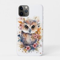 Cute Forest Baby Owl with Flowers for Nursery iPhone 11 Pro Case