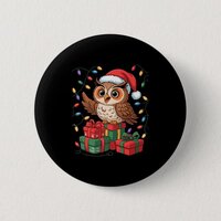 Funny Owl Santa Hat Animals Lovers Ugly Christmas  Button