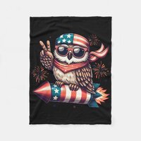 Peace Sign Hand Owl Firework American Usa Flag 4th Fleece Blanket