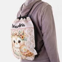 Boho Cottagecore Owl Floral Farmcore Charm Drawstring Bag