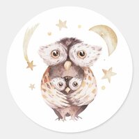 Boho Mommy and Baby Owl Celestial Baby Shower Classic Round Sticker