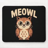 Meowl Cat Owl Hybrid Funny Meme Brain Rot Gen Alph Mouse Pad