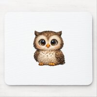 Cute Fluffy Owl Big Eyes Cartoon Digital Art Brown Mouse Pad