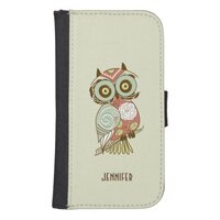 Colorful Pastel Tones Retro Floral Owl Wallet Phone Case For Samsung Galaxy S4