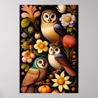 Owls & Flowers | Modern Haeckel Poster