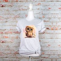 Cute Big Eyed Owl on Pink Background Graphic T-Shirt