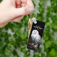 Majestic winter snowy owl monogram custom name keychain