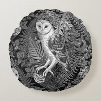 Owls, ferns, oak and berries 4 round pillow