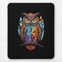 Owl Bird Animal Portrait Stained Glass Wildlife  Mouse Pad