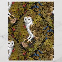 Owls, ferns, oak and berries 2