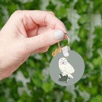 Hedwig With Letter Whimsical Drawing Keychain