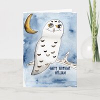 Snowy Owl Watercolor Personalized Birthday Card