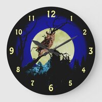 Owl Perched On Branch In Moonlit Forest Large Clock