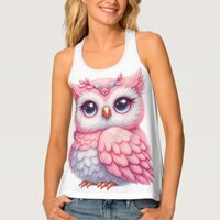 Owl Huge Eyes Pink Women's Tank Top