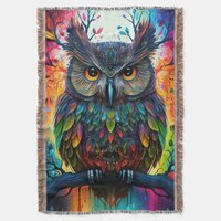 Psychedelic Fantasy Hippy Owl Throw Blanket