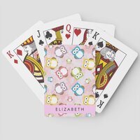 Cute Owls, Owl Pattern, Colorful Owls, Your Name Poker Cards