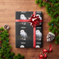 Majestic winter snowy owl monogram custom name wrapping paper