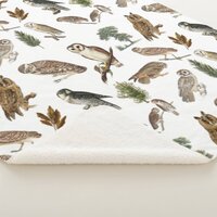 Vintage Owl Watercolor Forest Pattern Sherpa Blanket