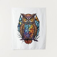 Owl Bird Animal Portrait Stained Glass Wildlife Tapestry