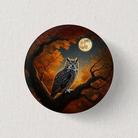 Great Horned Owl in Autumn Button