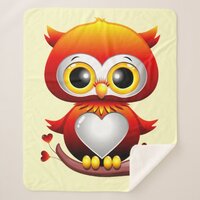 Baby Owl Love Heart Cartoon  Sherpa Blanket