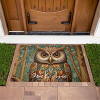Elegant retro owl boho art deco forest greenery  doormat