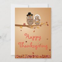 Whimsical Thanksgiving Owls Holiday Card