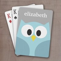 Cute Cartoon Owl - Blue and Gray Custom Name Poker Cards