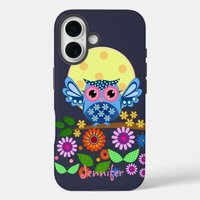 Cute spring Owl & custom Name iPhone 16 Case
