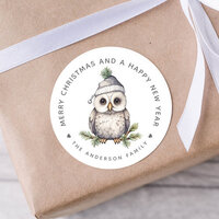 Christmas Owl Personalized Gift And Envelope Classic Round Sticker