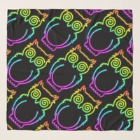 Owl Psychedelic Neon Light Button Scarf