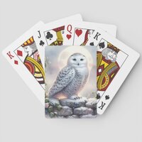Snowy Owl in Moonlit Winter Garden Poker Cards