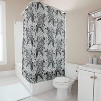 Owls in the oak tree, black and white shower curtain
