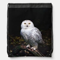 Majestic winter snowy owl drawstring bag