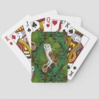 Owls, ferns, oak and berries poker cards