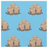 Cute baby owl trio cartoon illustration fabric