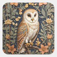 Beautiful Vintage Barn Owl William Morris Inspired Square Sticker