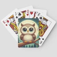 Cute baby owl at night with moon poker cards