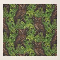 Owls in the oak tree, green and brown scarf