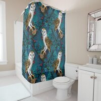 Owls, ferns, oak and berries 3 shower curtain