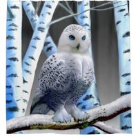 BLUE-EYED SNOW OWL SHOWER CURTAIN