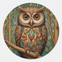 Elegant retro owl forest greenery  classic round sticker