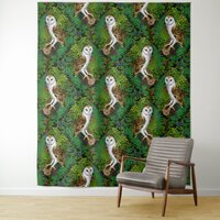 Owls, ferns, oak and berries tapestry