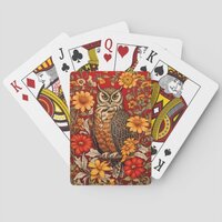 Striped Owl And Zinnia Flowers Poker Cards