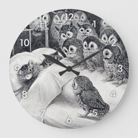 Cat Nightmare Owl Bird, Louis Wain Large Clock