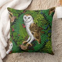Owls, ferns, oak and berries throw pillow
