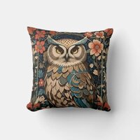 Gorgeous Brown Owl William Morris Inspired Floral Throw Pillow