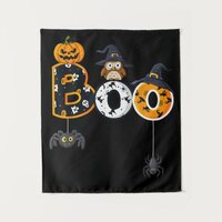 Halloween Boo Owl With Witch Hat Spiders Tapestry